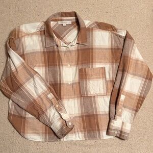 LOFT Women’s Tan and Cream Plaid Shirt